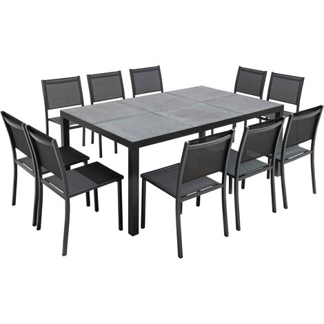 Tivoli - Table de jardin en aluminium et céramique et 10 chaises gris - Gris