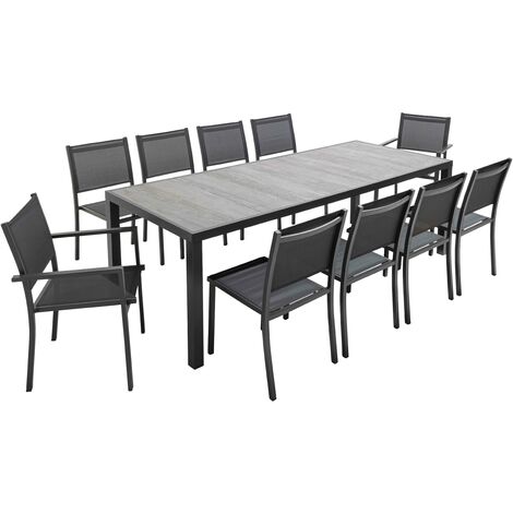 Tivoli - Table de jardin et 10 chaises effet béton ciré - Gris