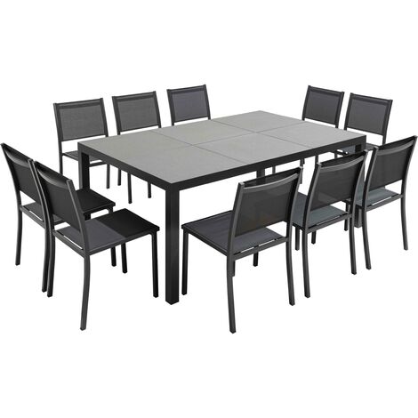 Tivoli - Table et 10 chaises de jardin aluminium céramique gris - Gris