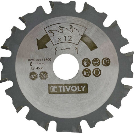 Tivoly • 1 Sägeblatt D115 mm, Bohrung 22,22 mm, 12 Hartmetallzähne für Schleifmaschine zum Schneiden aller Holzarten