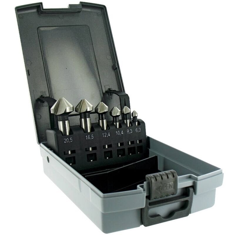 Estuche de 6 fresas para avellanar HSSE5 DIN335C a 90°, ø 6.3 a 20.5 mm Tivoly 10331670005