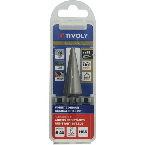TIVOLY 11438620520 Punta HSS Conica Liscia Ampli Foro, Acciaio