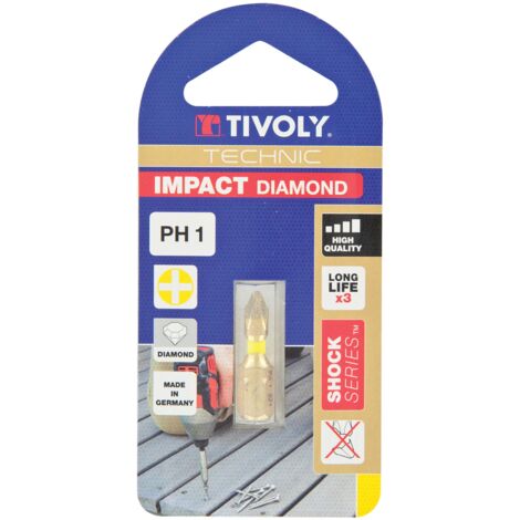 TIVOLY 11523320200 - Punte per avvitamento diamantate Impact Torsion per viti Philips Ph2