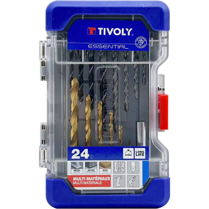 Tivoly - Coffret ranger 24 pièces -Mixtes Perçage Métal / Béton / Bois + Vissage