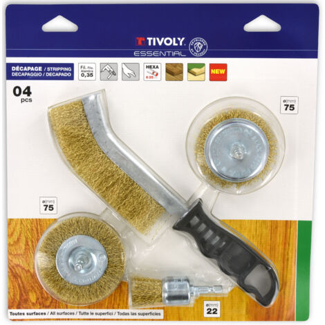 Tivoly • 3 Brosses Hexa pour Bois + 1 brosse main ergo