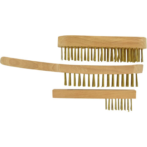 Tivoly • 3 Cepillos Manuales • Latón Corrugado Acero • Madera FSC • Para Decapar Madera • Para Decapar Cobre • Para Decapar Latón • Para Decapar Metal