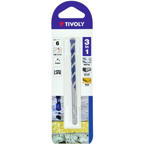 Tivoly • Ø: 3 / Foret 3en1 métaux bétons bois -Plaquette carbure affûtée -queue cylindrique (Blister) / L: 60