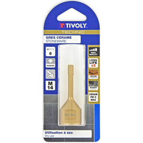 Tivoly • Ø6 Foret Diamant à sec   Attachement M14 pour meuleuse / TECHNIC