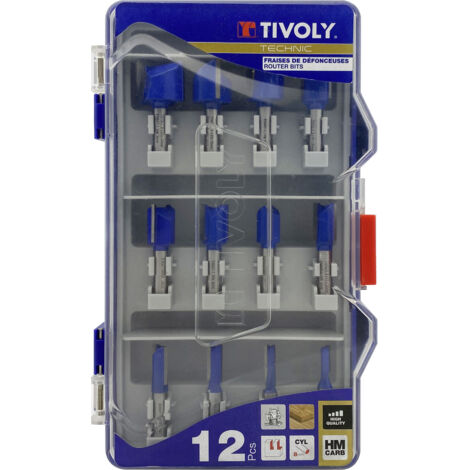 Tivoly • Box mit 12 Nutfräsern, Hartmetallklinge und Schaft mit 8 mm Durchmesser
