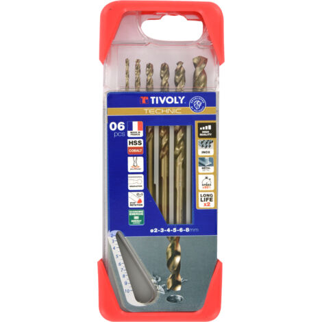 Tivoly • Box mit 6 abgestuften Metall-Cobalt-Technic-Bohrern mit Ø2-3-4-5-6 mm