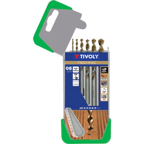 Tivoly • Box mit 6 abgestuften Technik-Holzbohrern mit Ø2-3-4-5-6-8 mm