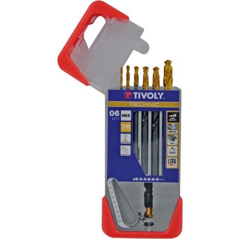 Tivoly • Box mit 6 Technic HSS Steam Tin Metallbohrern mit ø 2-3-4-5-6-8 mm