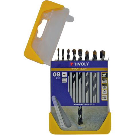 Tivoly • Caja de 8 brocas para hormigón graduadas SLR Ø 3 a 10 mm