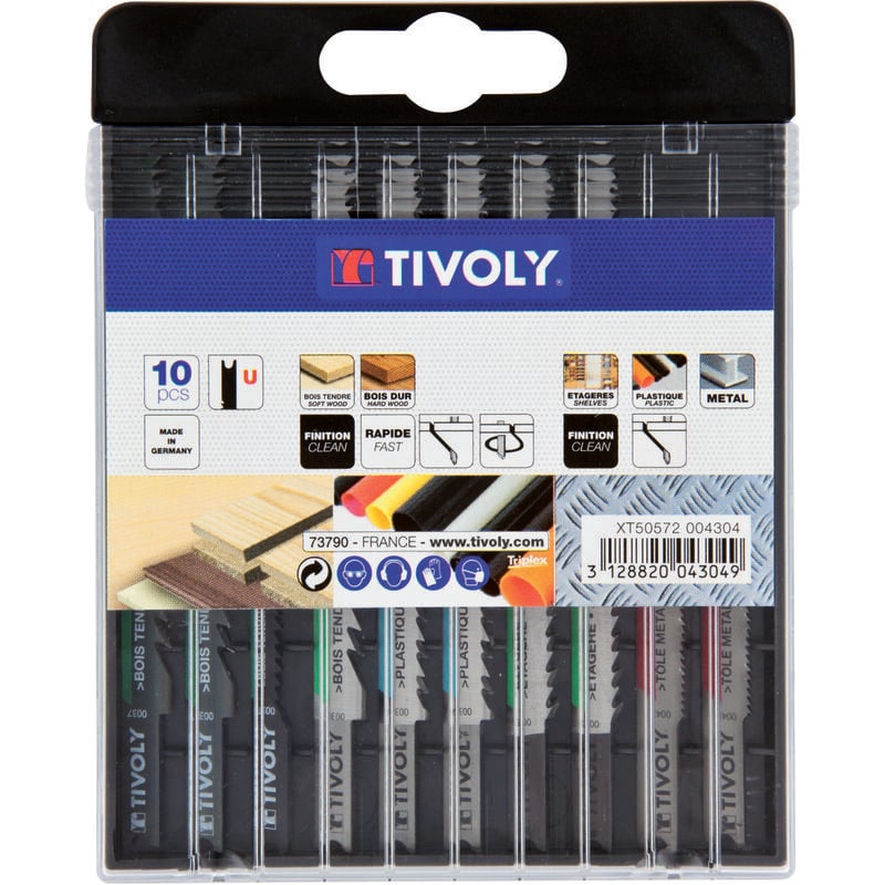 Coffret 10 lames de scie sauteuse pour le bois, mélaminé, plastique et métaux non ferreux -Attache u - Tivoly