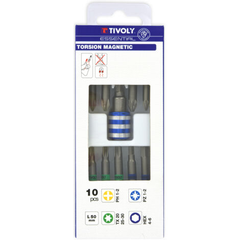Tivoly • Coffret 10 pcs Lg 50- 9 embouts Torsion magnétique + 1 porte embout quick change