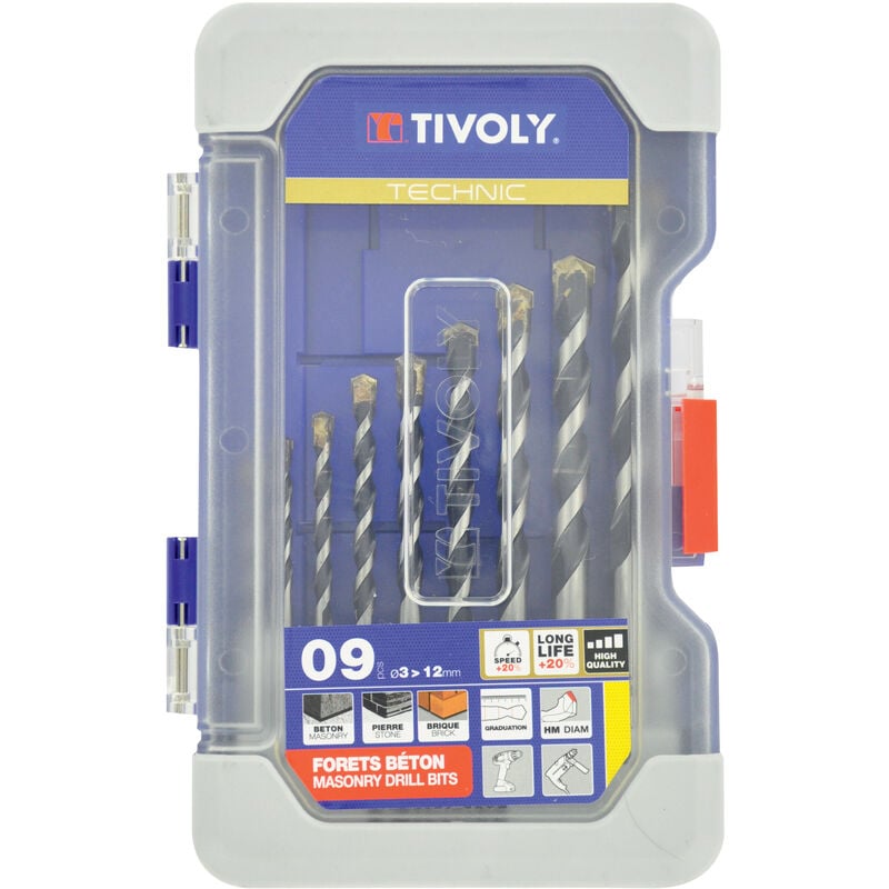 Tivoly - Coffret 9 forets béton gradués slr ø 3 à 12mm