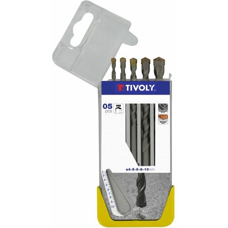Tivoly – Coffret de 5 forets béton carbure – Diamètres 4 à 10 mm – Usage fréquent pour béton armé – Coupe nette et précise