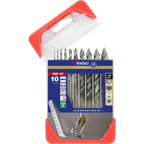 Tivoly • Confezione da 10 punte per metallo TSP HSS con taglio rettificato e affilatura Tivoly Smart Point Ø da 1 a 10 mm