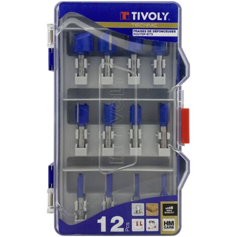 Tivoly • Confezione da 12 frese per scanalature, lama in metallo duro e gambo diametro 8 mm