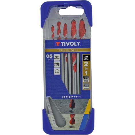 Tivoly • Confezione da 5 Punte 2in1 Beton-Tile Technic contenenti Ø 4-5-6-8-10mm