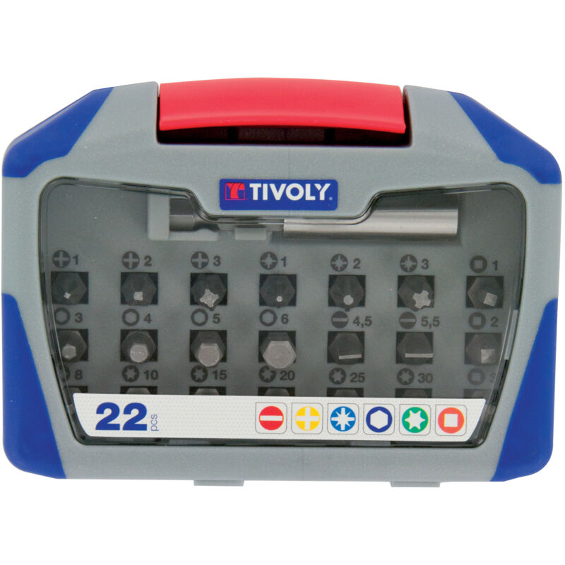 Coffret embouts de vissage 22 pi&egrave;ces +porte embouts TIVOLY