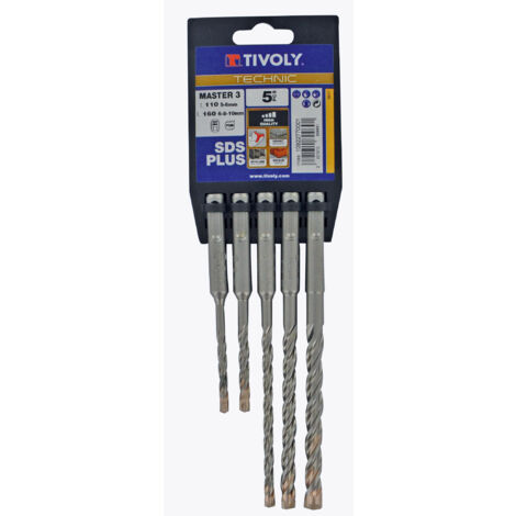 Tivoly • Juego de 5 brocas SDS+ Master 3 Technic que contienen Ø5-6mm L110 y Ø6-8-10mm L160mm