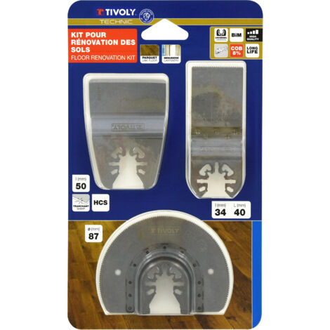 Tivoly • Kit 3 pezzi Lame Oscillanti per Multi Tool per rifacimento pavimenti