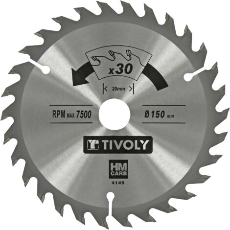 Tivoly • Kreissägeblatt • Ø150 mm • 30 Hartmetallzähne • Für tragbare Sägen • Zum Schneiden von Hartholz