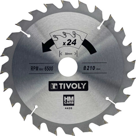 Tivoly • Kreissägeblatt • Ø210 mm • 24 Hartmetallzähne • Schnelles Sägen • Für tragbare Sägen • Zum Schneiden von Holz • Zum Schneiden von Gips