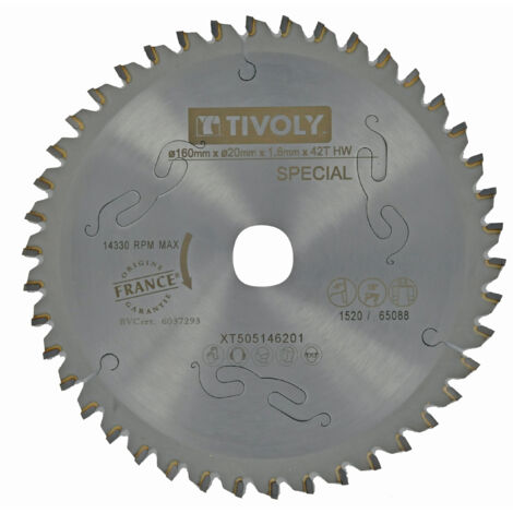 Tivoly • Lama per sega circolare • Ø160mm • 42 denti in metallo duro • Ottima finitura • Per sega portatile • Per taglio multimateriale