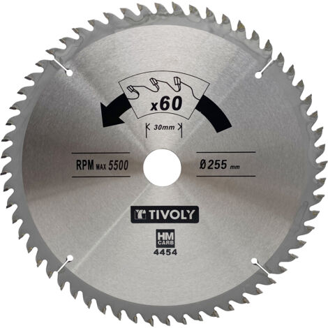 Tivoly • Lama per sega circolare • Ø255mm • 60 denti in metallo duro • Finitura eccellente • Per sega portatile • Per tagliare legno duro • Per tagliare legno laminato