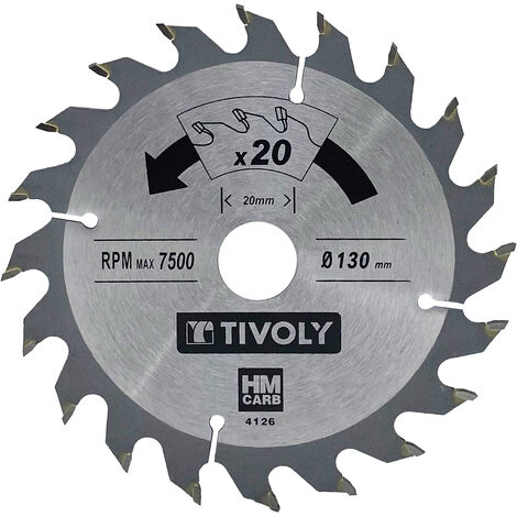 Tivoly – Lame de scie circulaire Ø130mm – 20 dents carbure – Pour découpe bois et plâtre – Denture ATB pour coupes nettes