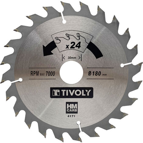 Tivoly • Lame de Scie Circulaire • Ø180mm • 24 Dents en Carbure • Débit Important • Pour Scie Portative • Pour Découpe du Bois • Pour Découpe du Plâtre
