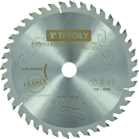 Tivoly – Lame de scie circulaire Ø184mm – 40 dents carbure – Fentes de dilatation – Pour sciage précis bois dur et aggloméré