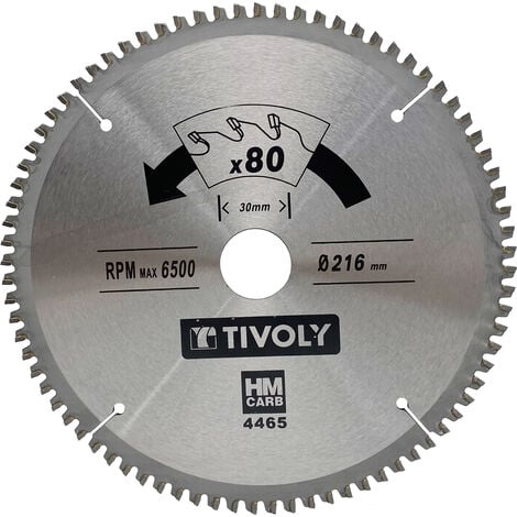Tivoly • Lame de Scie Circulaire • Ø216mm • 80 Dents en Carbure • Excellente Finition • Pour Scie Portative • Pour Découpe Multi-Matériaux