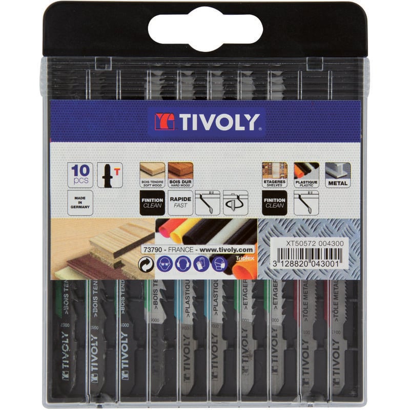 Coffret 10 lames de scie sauteuse pour le bois, mélaminé, plastique et métaux non ferreux -Attache t - Tivoly
