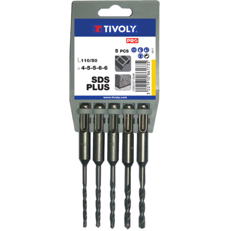 Tivoly • Lot de 5 forets SDS+ simple goujure L110mm Ø 4 à 6mm
