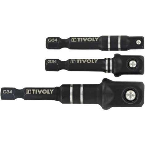 Tivoly • Satz mit 3 HEXA 6,35 mm IMPACT-Adaptern für 1/2 Zoll, 3/8 Zoll und 1/4 Zoll Innenvierkant-Steckschlüsseleinsätze 