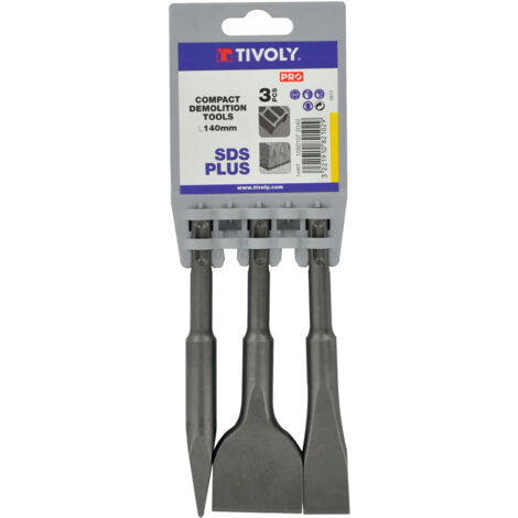 Tivoly • Satz mit 3 Spitzhacken und Meißeln SDS + KOMPACT-KIT mit extra kurzer Länge 140 mm