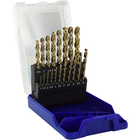 Tivoly • Scatola • 19 punte per metallo HSS-E5 (cobalto 5%) autocentranti e graduate • Da Ø1mm a Ø10mm