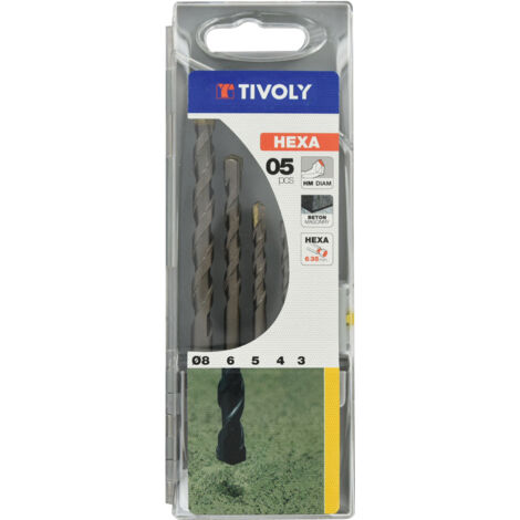 Tivoly • Scatola da 5 Punte per Cemento Attacco Extra Hexa 6,35mm contenente Ø 3-4-5-6-8mm