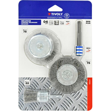 Tivoly • Set bestehend aus 4 Teilen: 3 Metallbürsten + 1 SDS+-Adapter