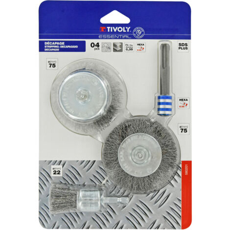 Tivoly • Set da 4 pezzi: 3 spazzole metalliche + 1 adattatore SDS+