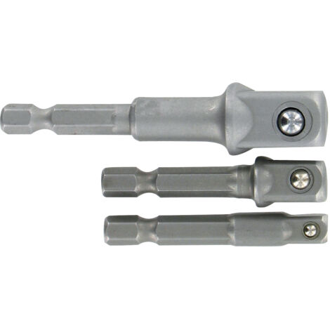 Tivoly • Set di 3 adattatori per bussole a morsetto • Gambo esagonale Ø6,35 mm • Per bussole quadrate 1/4" & 3/8" & 1/2"
