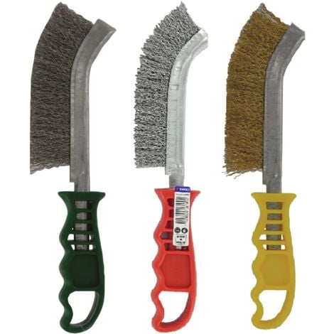 Tivoly • Set mit 3 ergonomischen Handbürsten: Stahldraht, vermessingter Stahldraht, Edelstahldraht