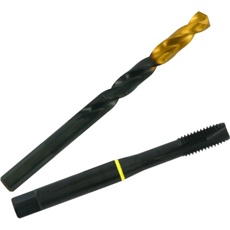 Tivoly - Taraud machine et Foret Multi-applications [HSS-GUN-DIN371-6H] + [HSS-TiN-DIN338-Affûtage en croix-Queue 3 méplats] (Etui plastique) / ø: 8