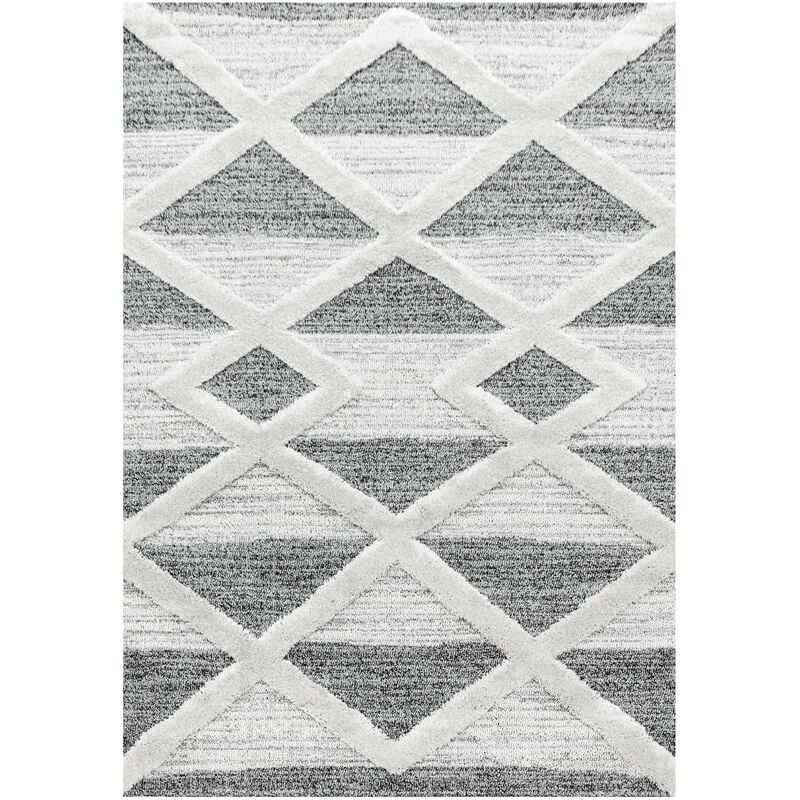 Pisa - Tapis en relief Berbère tizas Crème et Gris (80x250cm)