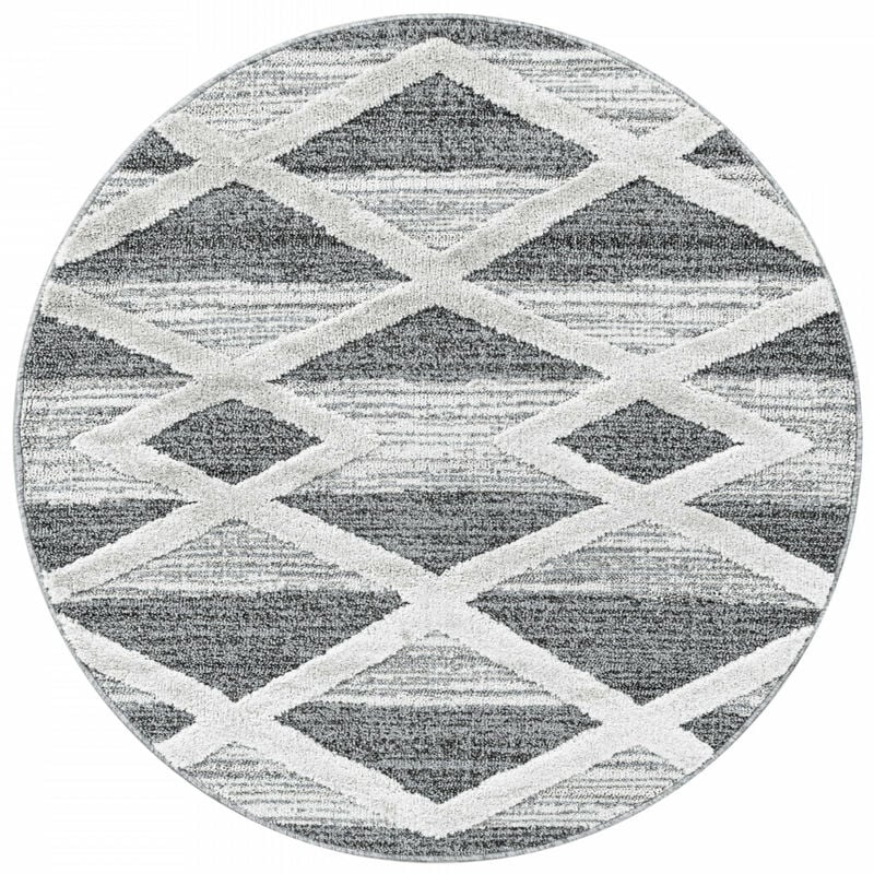 Pisa - Tapis Rond en relief Berbère tizas Crème et Gris (80x80cm)