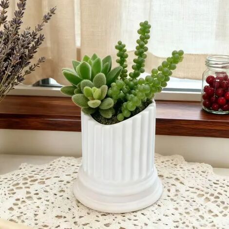(TJ001-31) Pot de fleurs créatif en résine, style colonne romaine blanche, idéal pour plantes vertes en pot. Décoration pour la maison, la cour ou le jardin. Ornement artisanal.