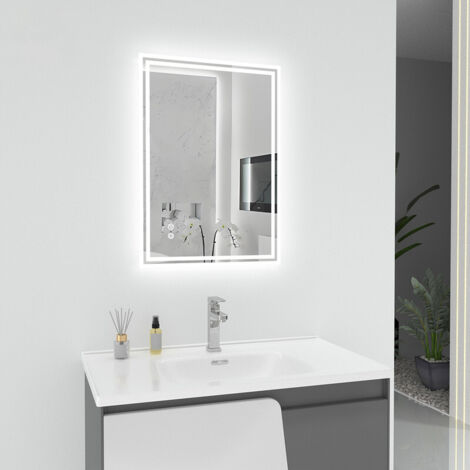 T&K Illuminated Bathroom LED Mirror 70x50cm, With Anti-Fog, 3-Colours Dimmable, Adjustable Brightness, Touch Control&Memory Function, Rectangular Backlit Wall Mounted